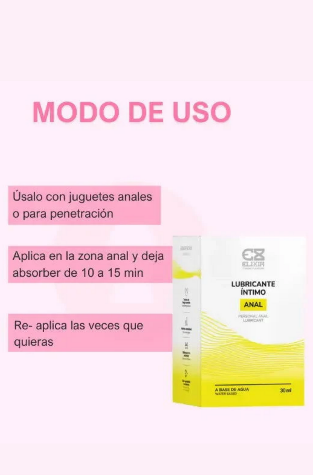 Lubricante anal elixir a base de agua 30 ml